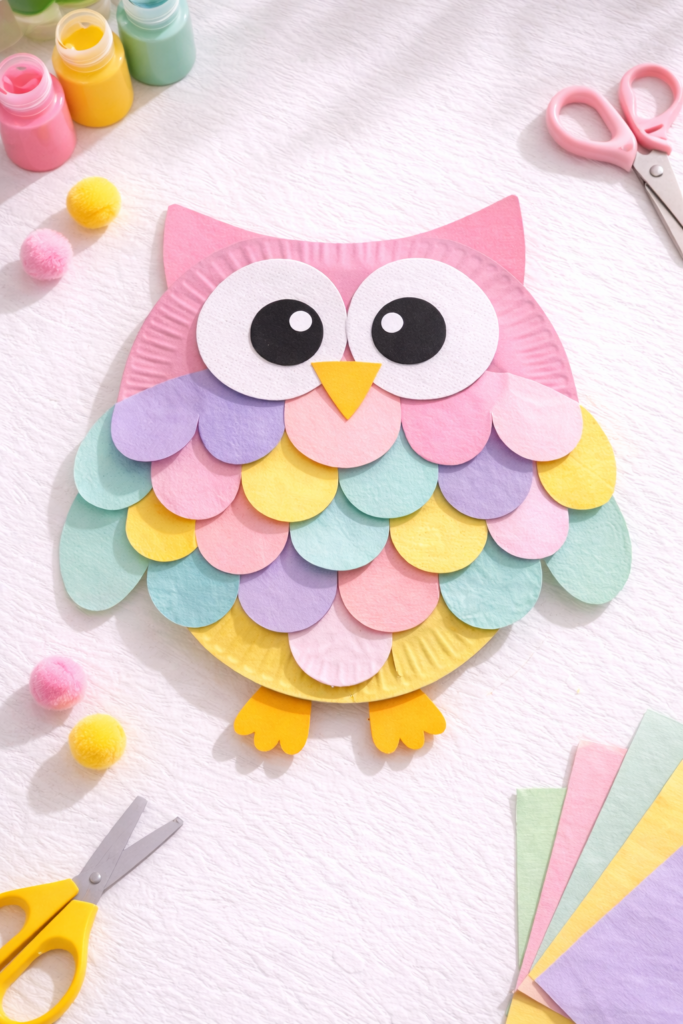 Pastel paper plate owl craft
