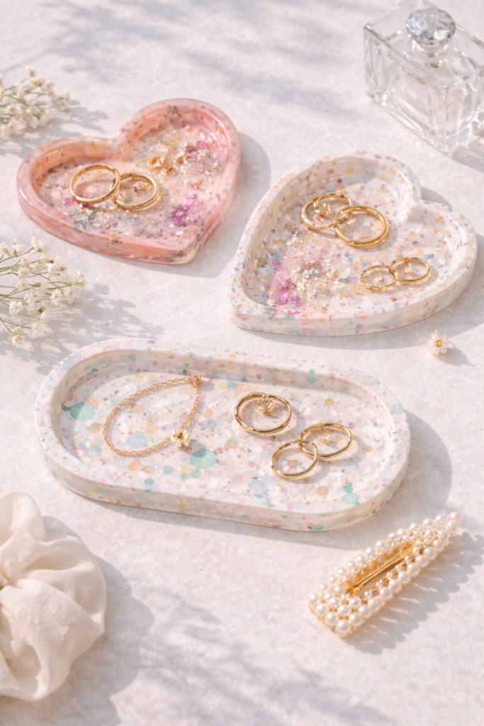 Pastel resin trays with jewelry accents
