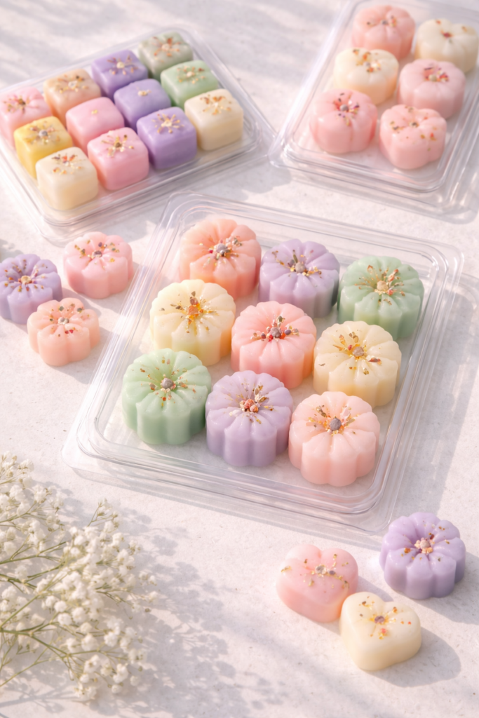 Pastel wax melts with floral accents