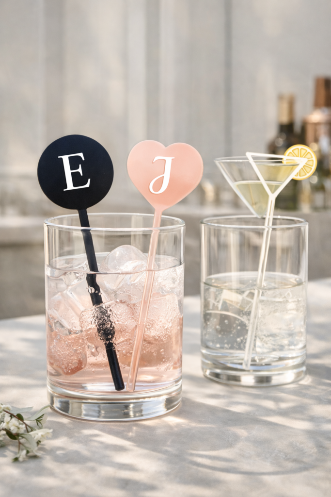 Personalized drink stirrers in daylight
