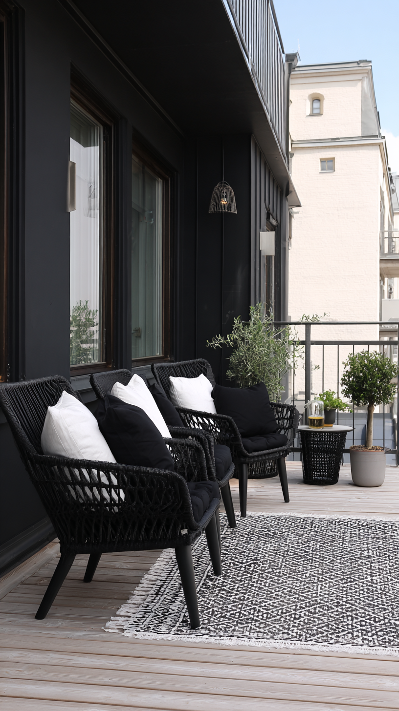 Black-and-white Scandinavian-style patio