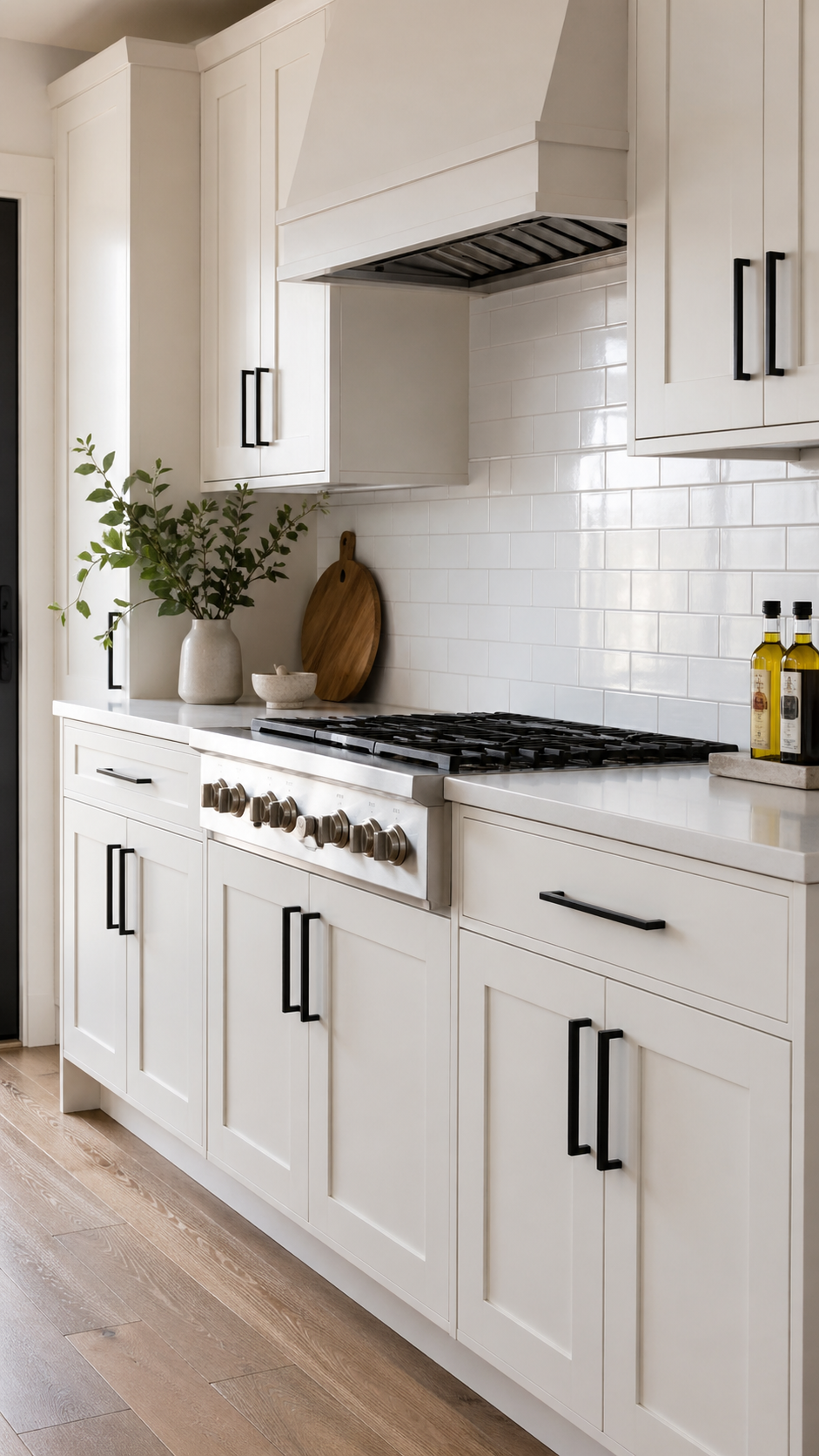 Shaker cabinets with contemporary matte black hardware - Transitional Design Ideas