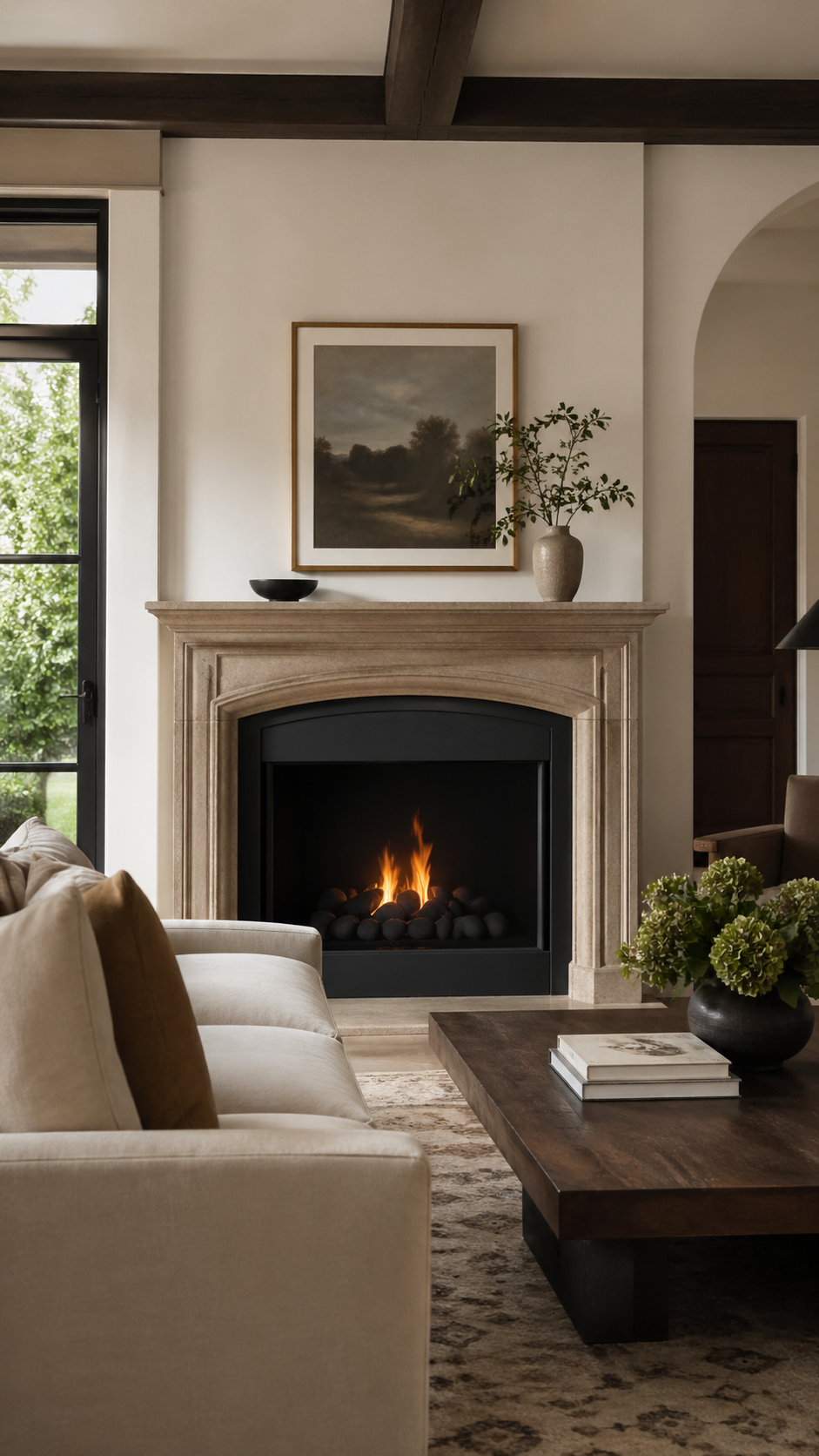 Statement fireplace mantel with minimal contemporary styling