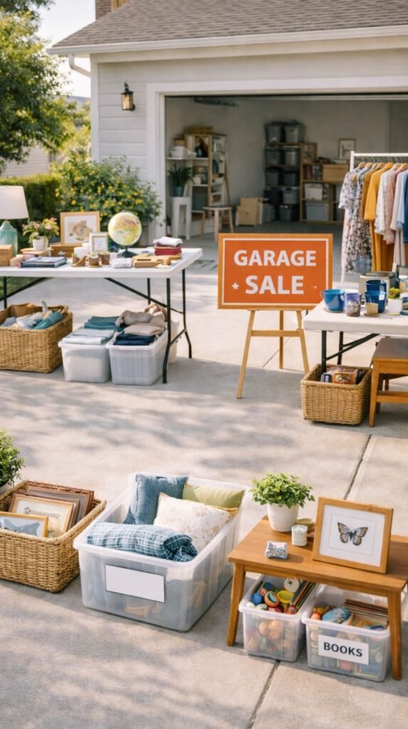 Suburban garage sale under the sun