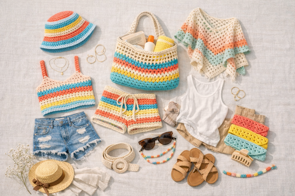 Summer crochet essentials flat lay