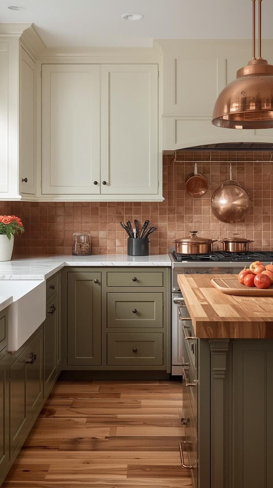 Terracotta And Olive Farmhouse Kitchen