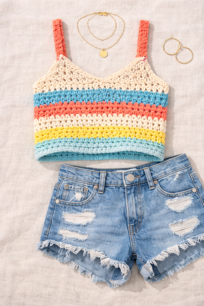 Crochet Tank Top style with shorts