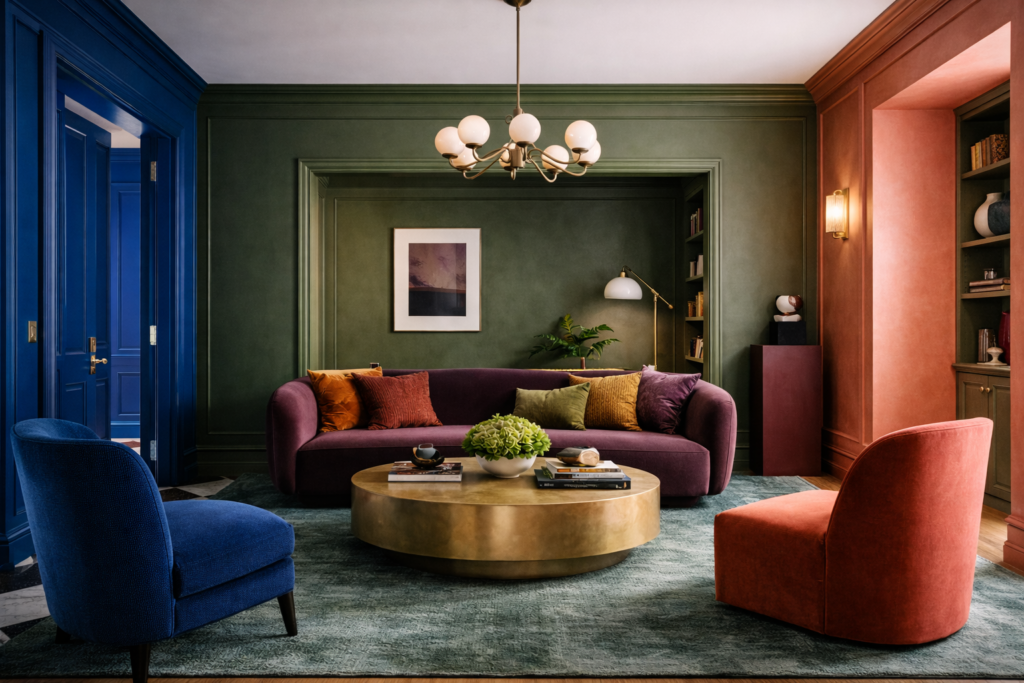 Vibrant living room with bold colors