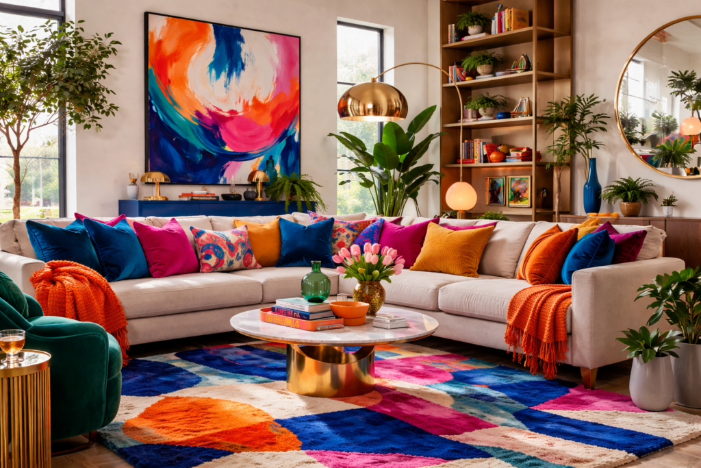Vibrant living room with bold decor