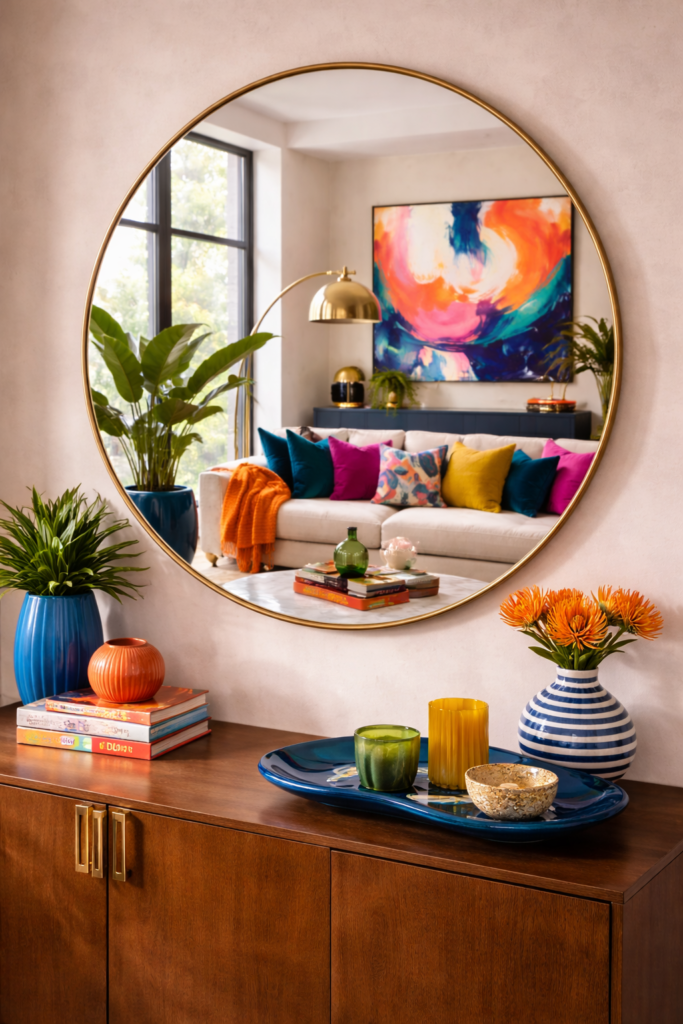 Vibrant reflections in modern living room