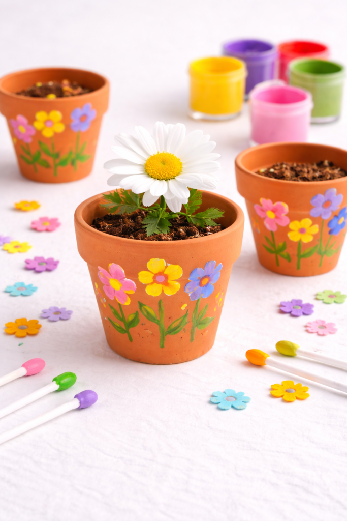 Vibrant terracotta painted flower pots