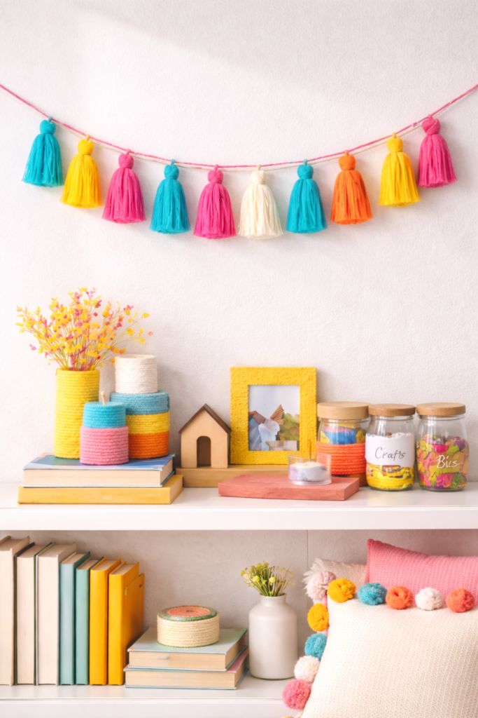 Vibrant yarn details in cozy space