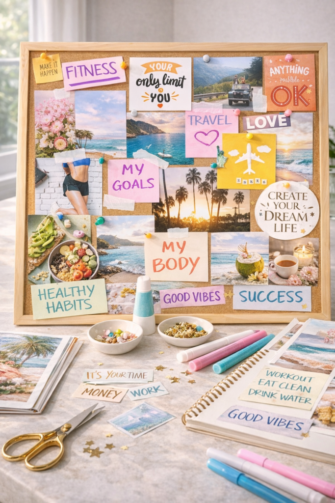 Vision board of goals and inspiration