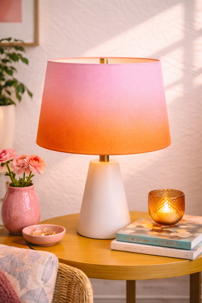 Warm ambiance with ombre lamp and decor