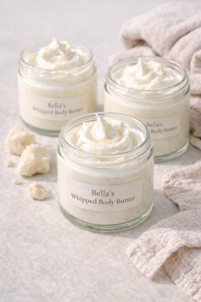 Whipped body butter in glass jars
