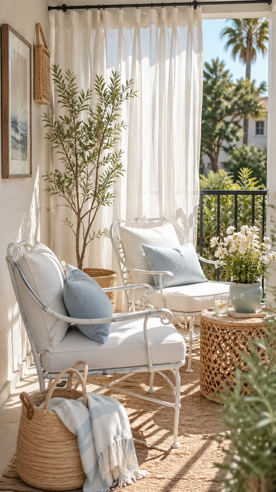 small patio with white metal chairs