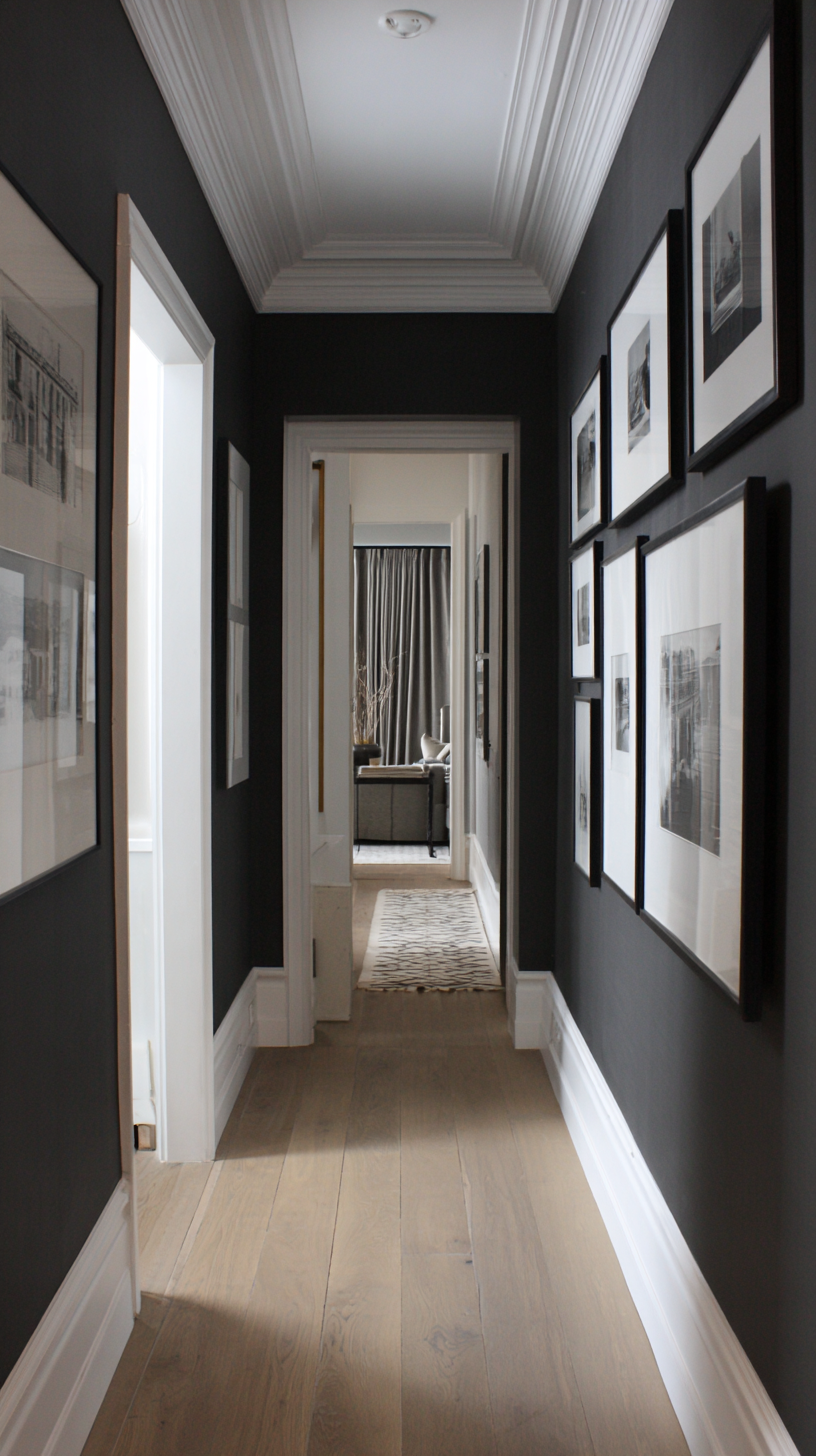 Soft Black and Chalk White Graphic Gallery Hallway