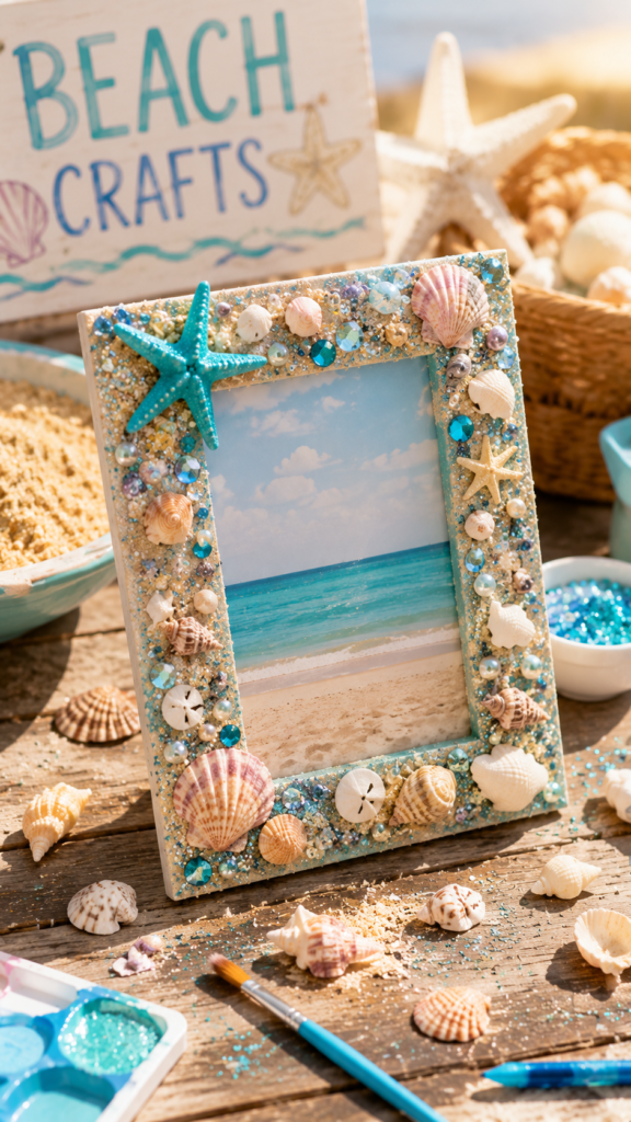 Beach-themed DIY craft setup