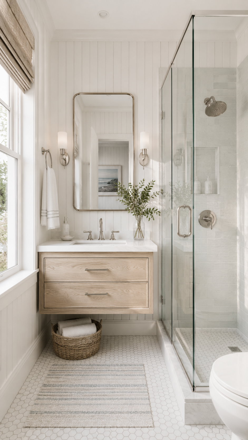 Bright and airy coastal bathroom
