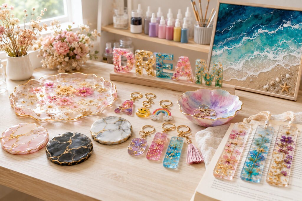 Bright pastel craft studio workspace