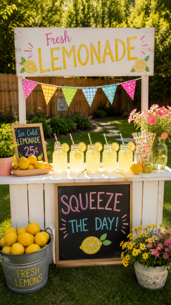 Cheerful lemonade stand in the garden