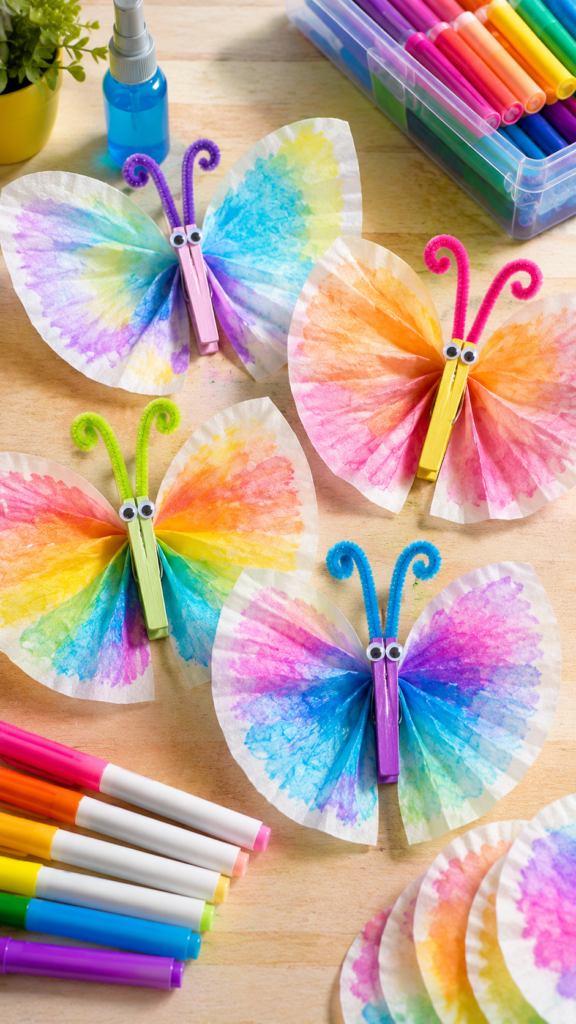 Colorful butterfly craft station setup