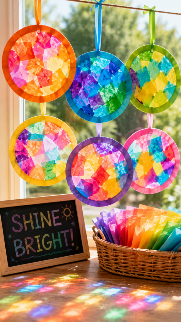Colorful crafts and sunlight reflections