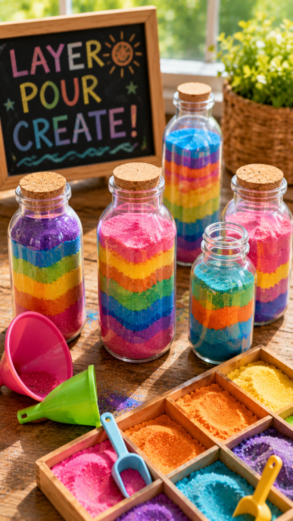 Colorful sand craft station setup