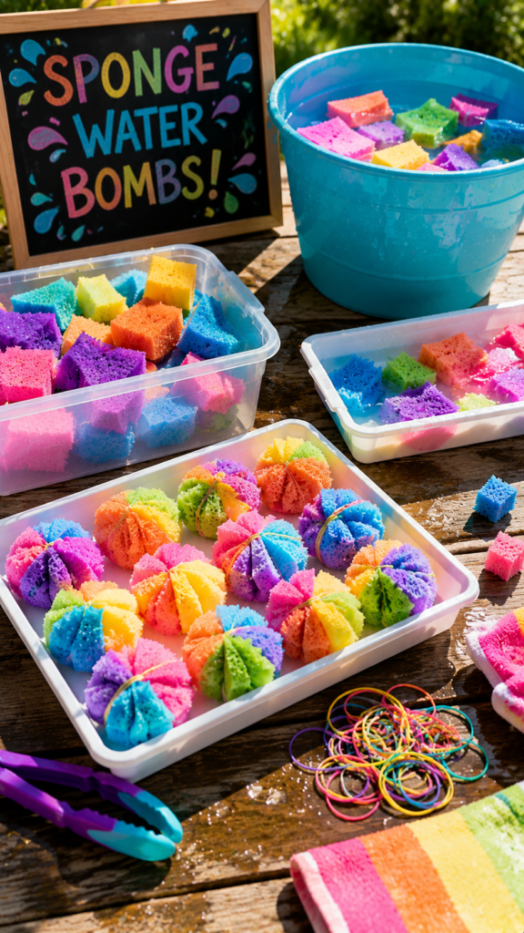 Colorful sponge water bomb station