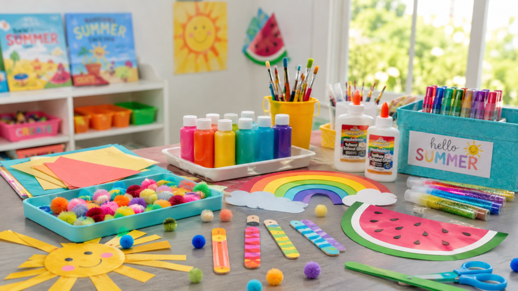 Colorful summer crafting table scene