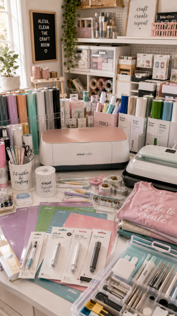 Cozy and colorful craft studio setup