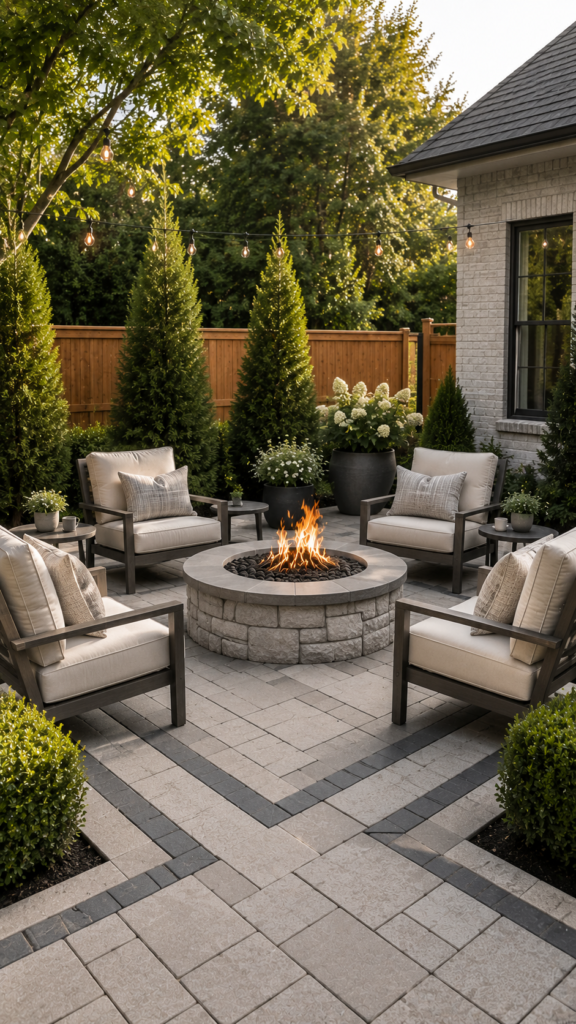 Cozy backyard patio with fire pit
