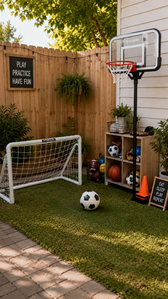 Cozy backyard sports play zone