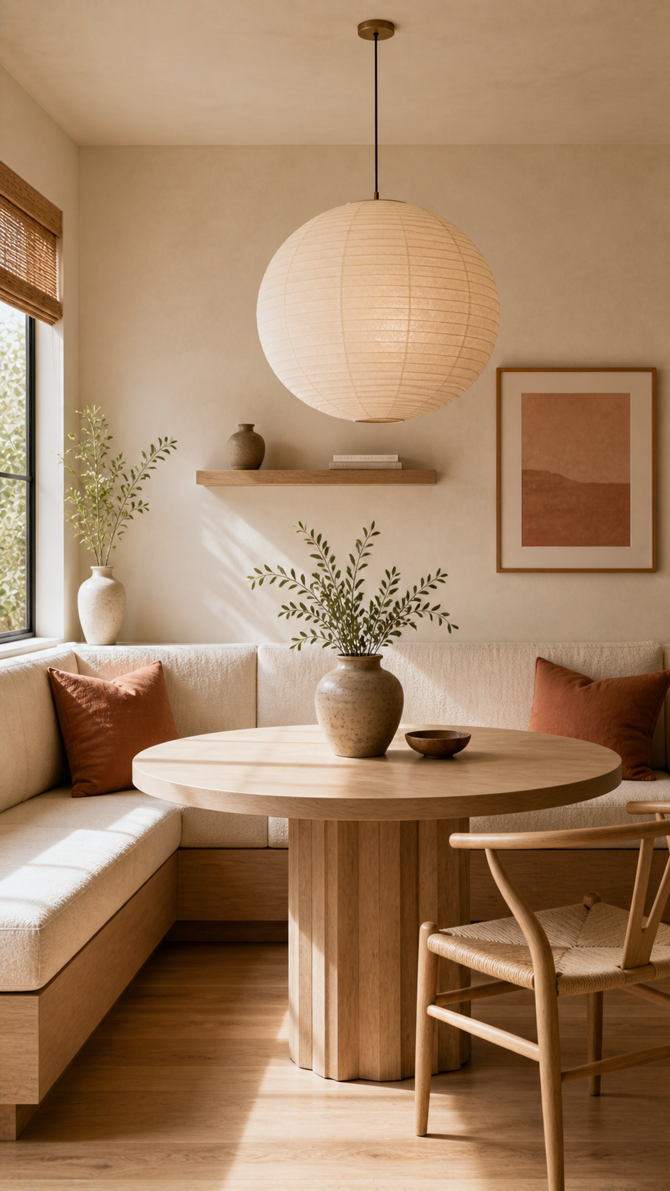 Cozy banquette nook in natural light