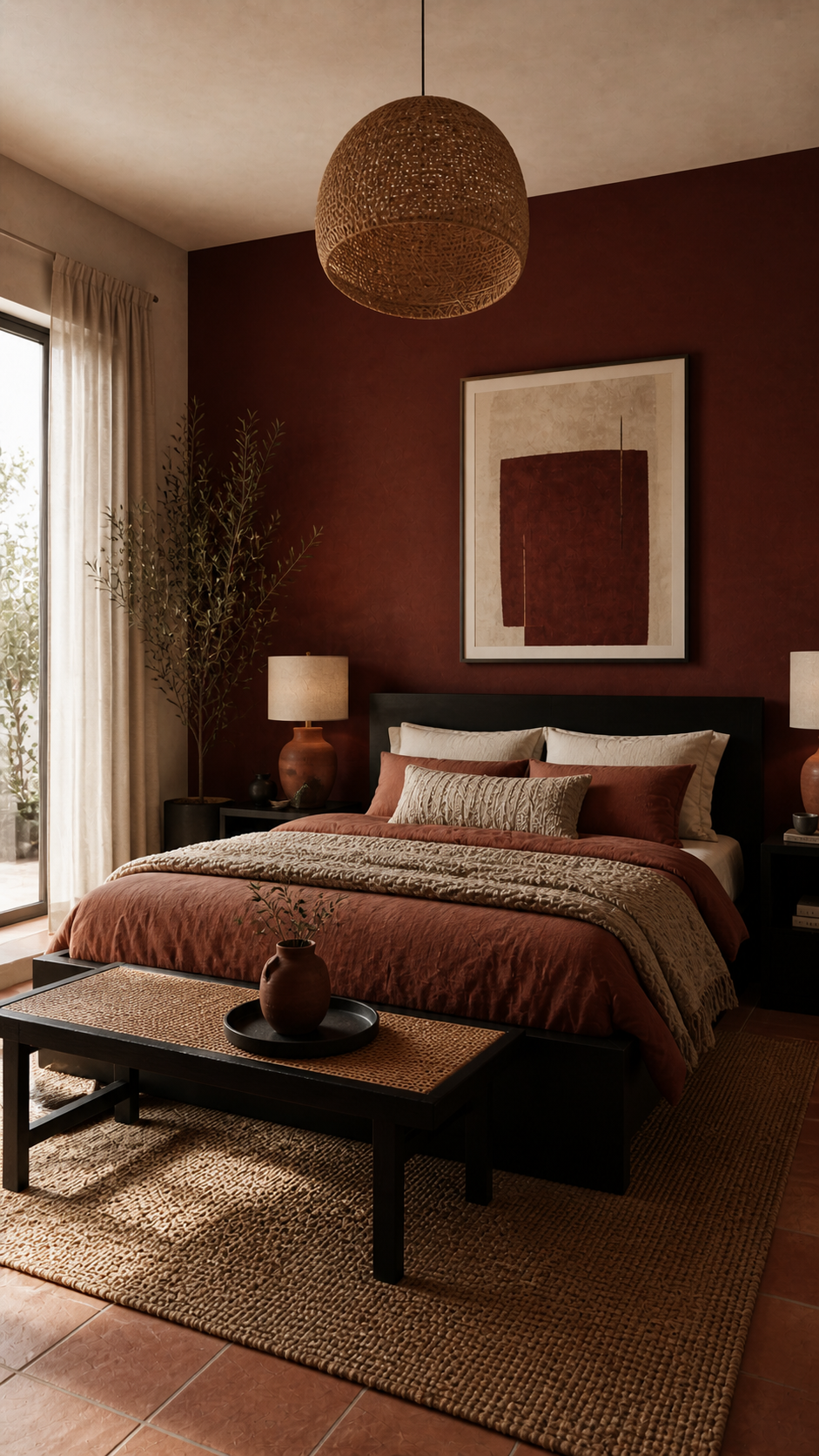 Cozy boho bedroom with earthy accents