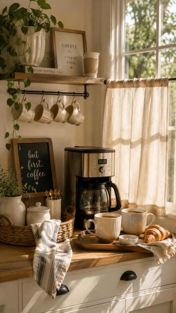 Cozy coffee corner with sunlight