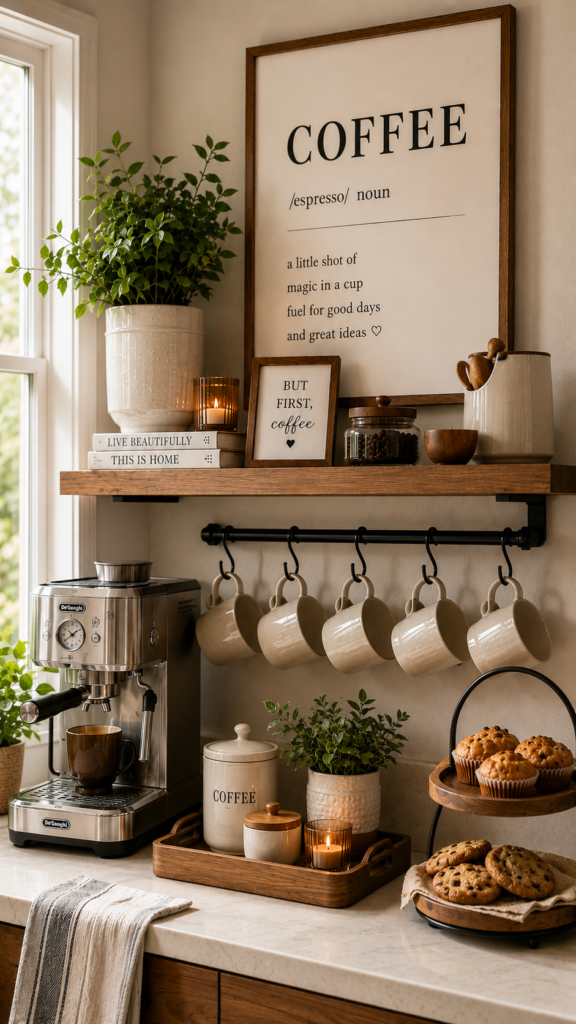Cozy coffee station with warm accents