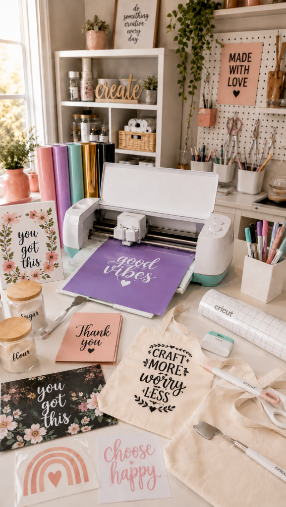 Cozy craft room with Cricut setup