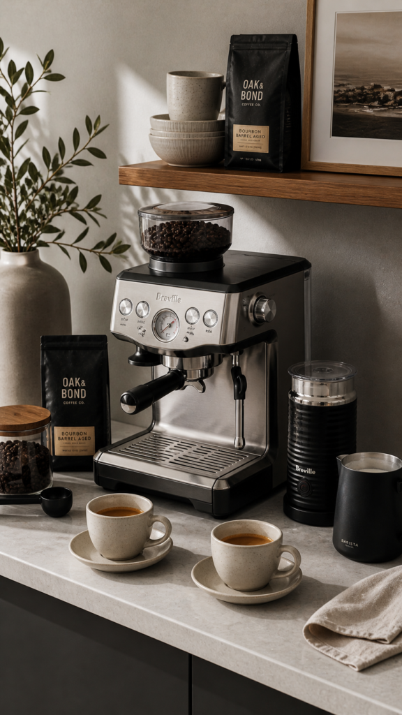 Cozy espresso corner with minimal decor - Father's Day gift ideas