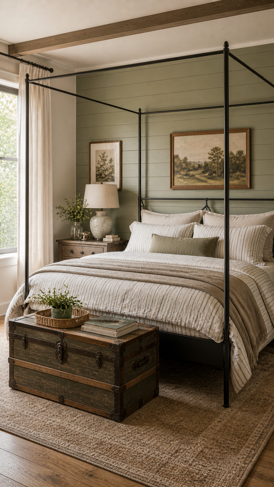 Cozy farmhouse bedroom with natural light