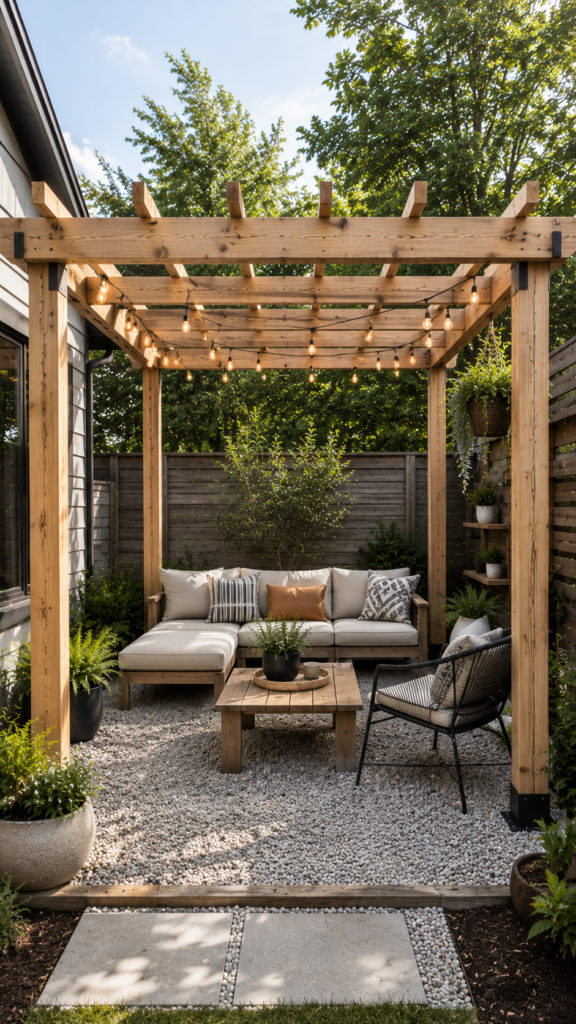 Cozy garden patio with pergola
