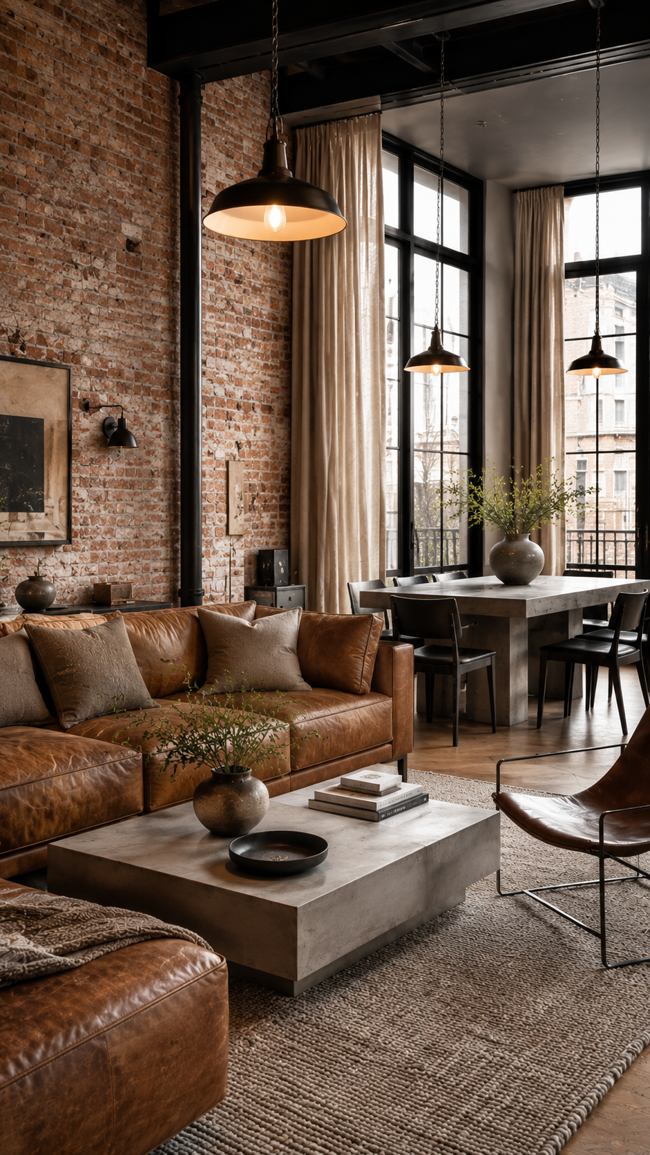 Cozy industrial loft living space