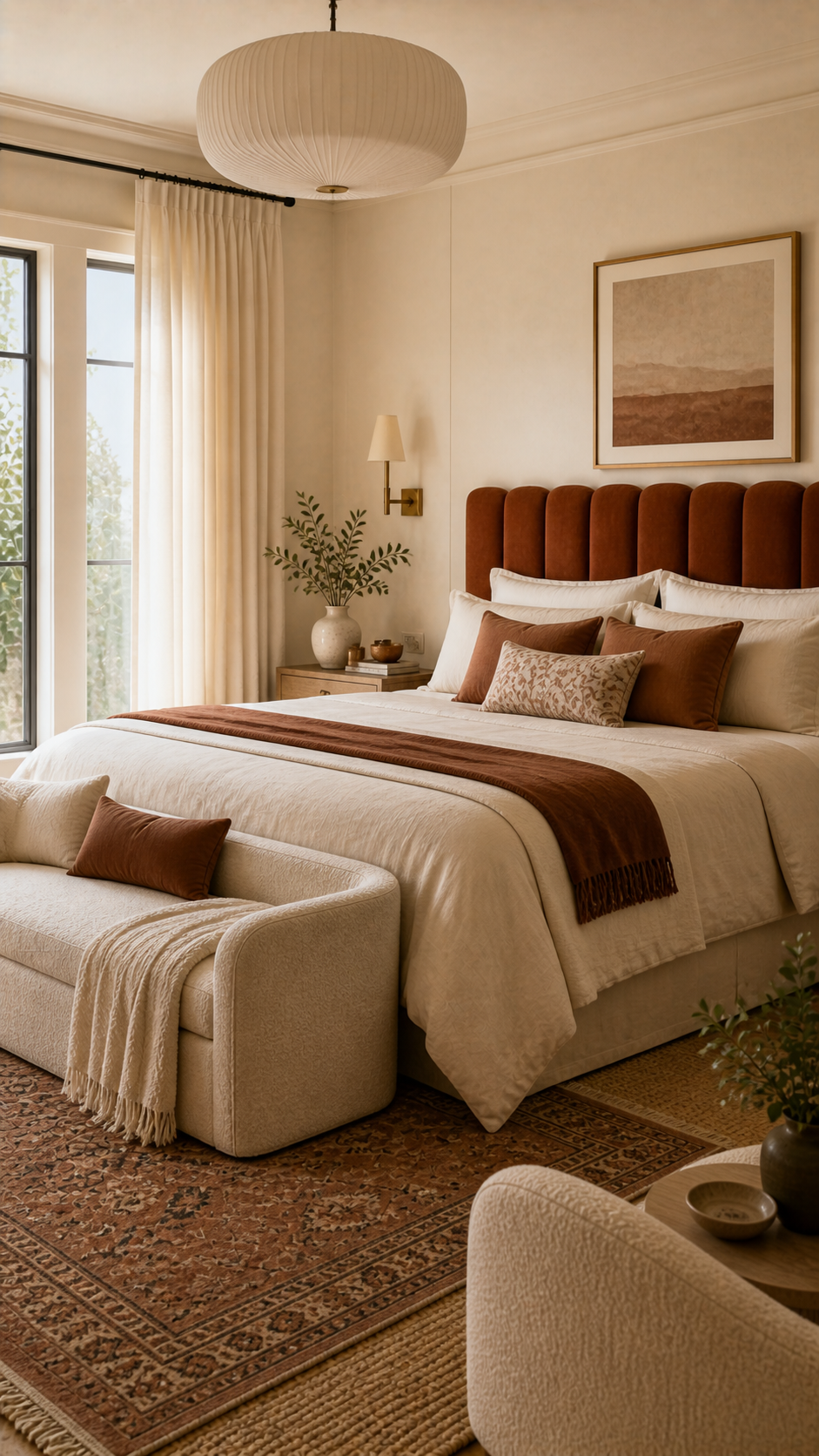 Cozy minimalist bedroom with warm accents