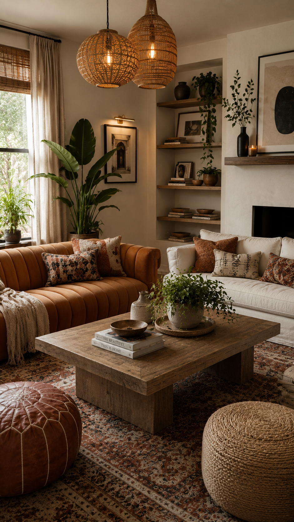 Cozy modern boho living room