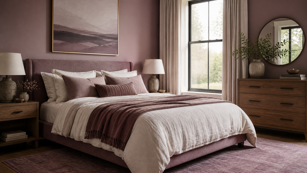 Cozy modern mauve bedroom sanctuary