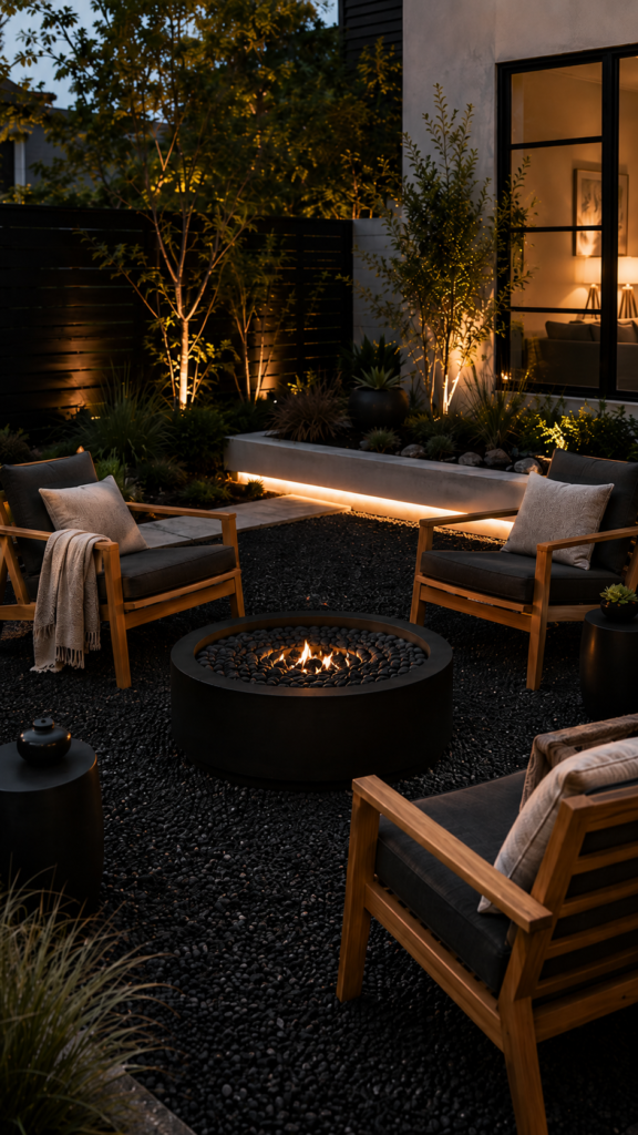 Cozy outdoor courtyard at dusk