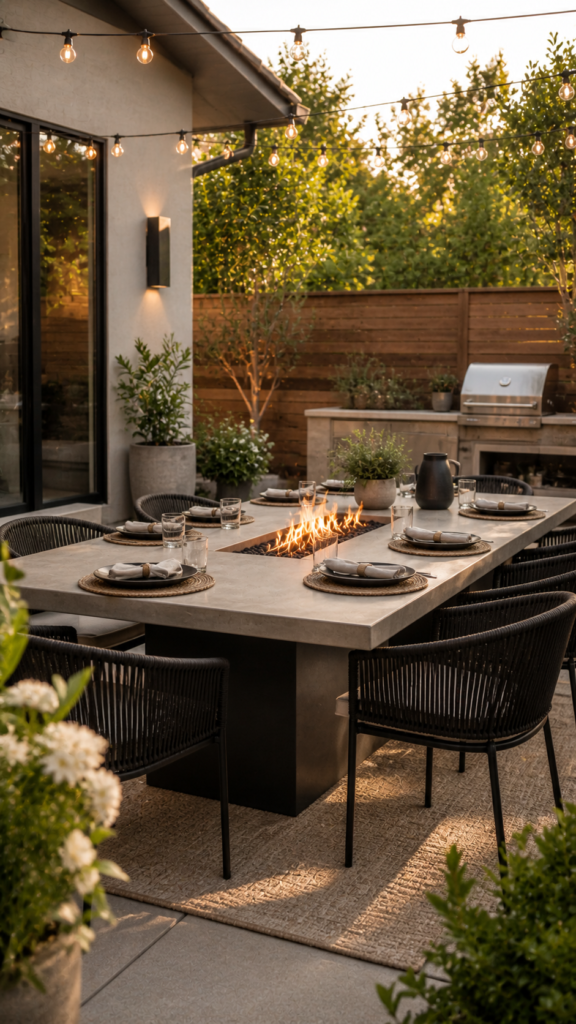 Cozy outdoor dining with fire pit