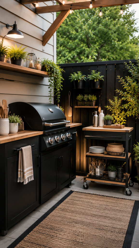 Cozy outdoor kitchen with modern rustic charm