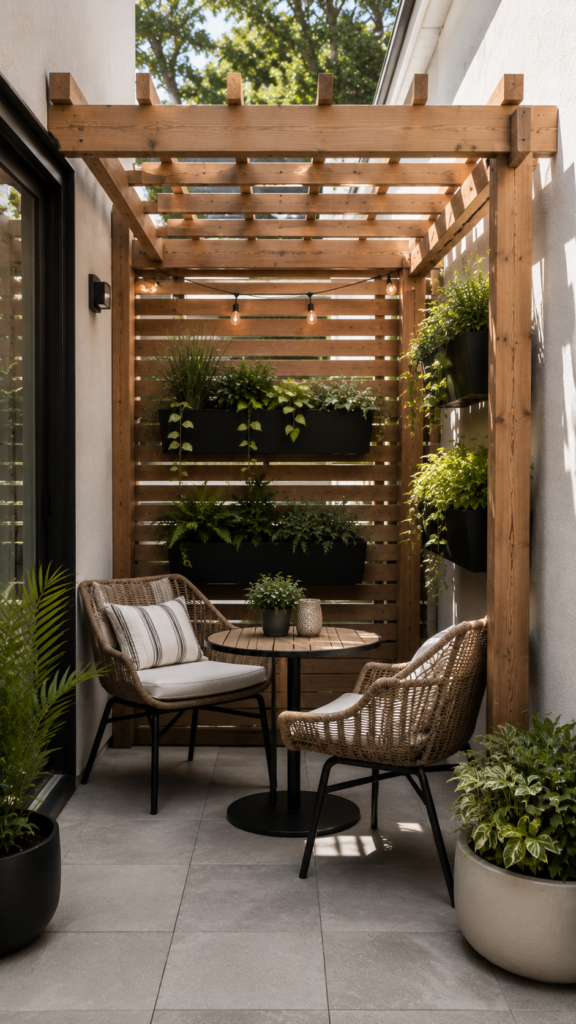 Cozy outdoor patio with greenery