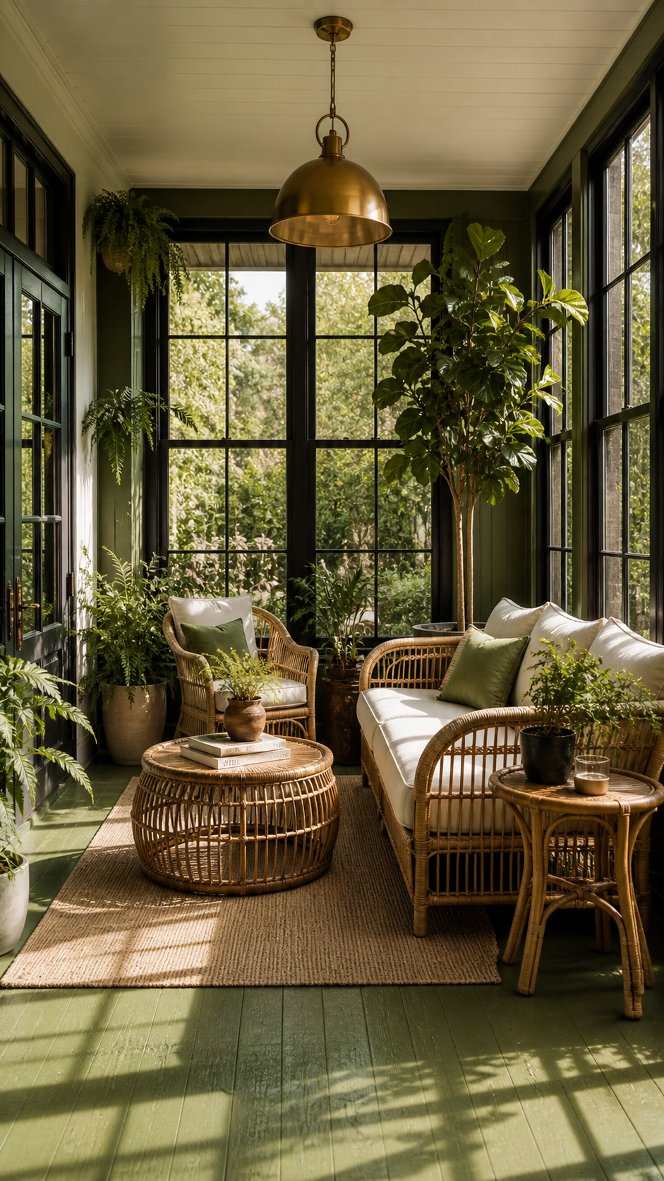 Cozy plant-filled sunroom retreat